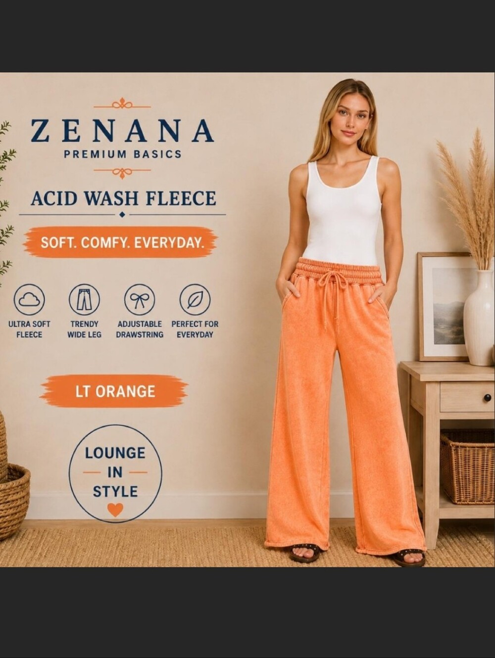 Zenana Acidwash Sherbert Orange Palazzo Pants